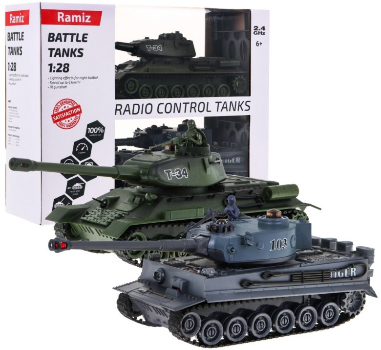 Zdalnie sterowane 2 czołgi T-34 vs Tiger dla dzieci 3+