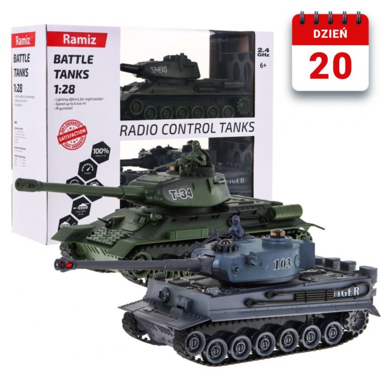 Zdalnie sterowane 2 czołgi T-34 vs Tiger dla dzieci 3+