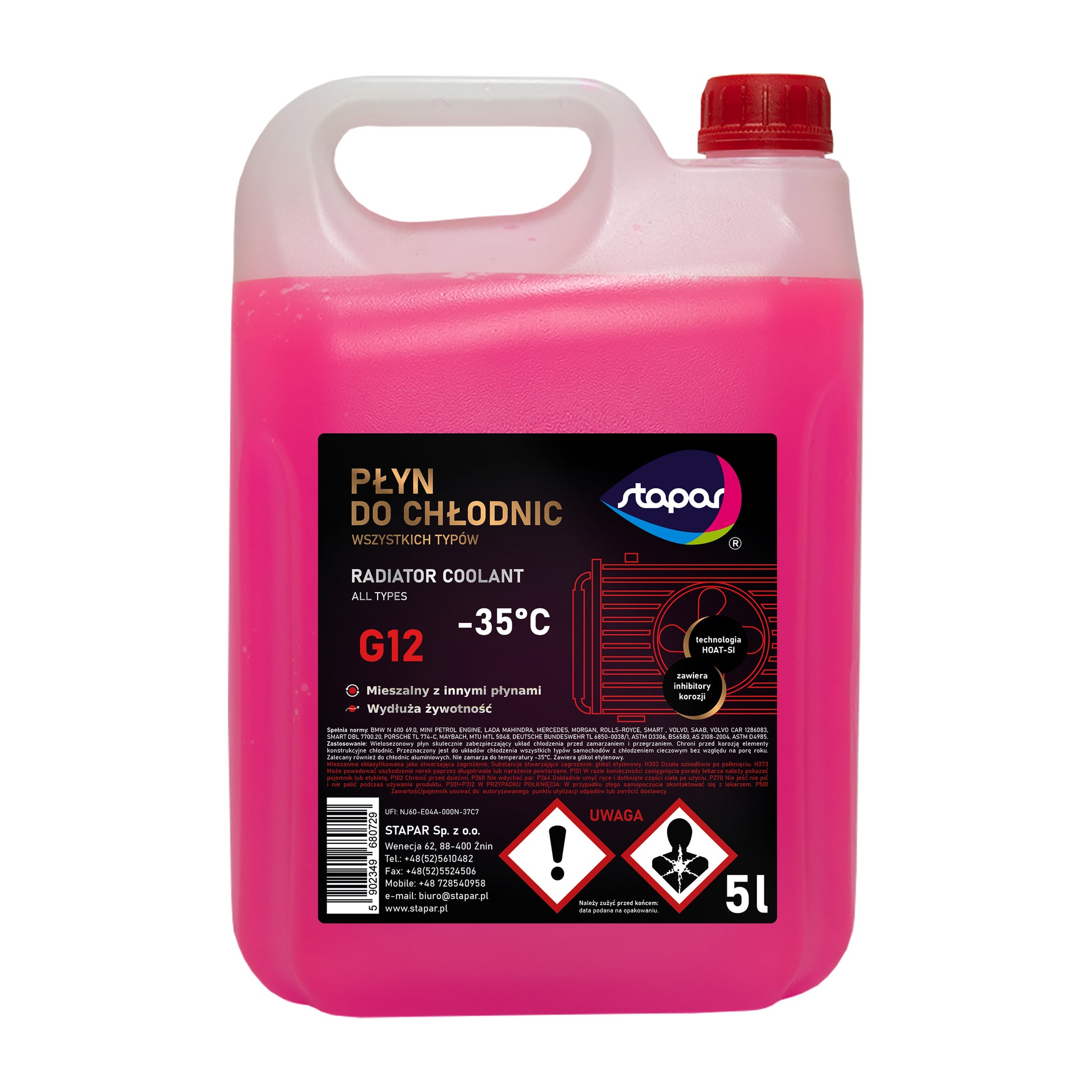 Płyn do chłodnic G12 Różowy Stapar 5L