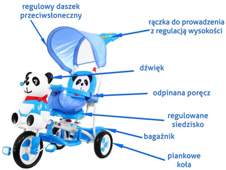 3-kołowy Rowerek dla dzieci Panda Niebieski