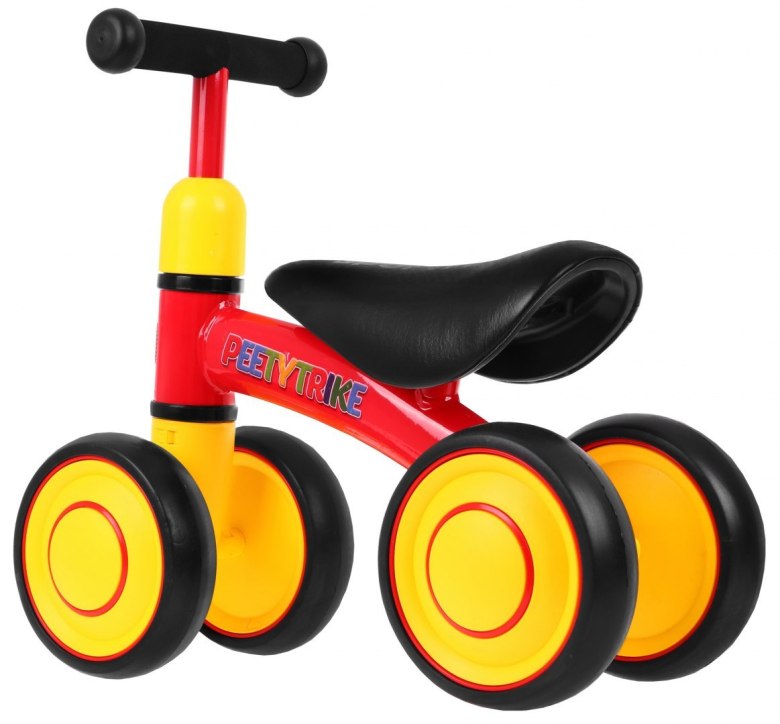 Pierwszy Rowerek biegowy PettyTrike dla dzieci Czerwony 4-kołowy