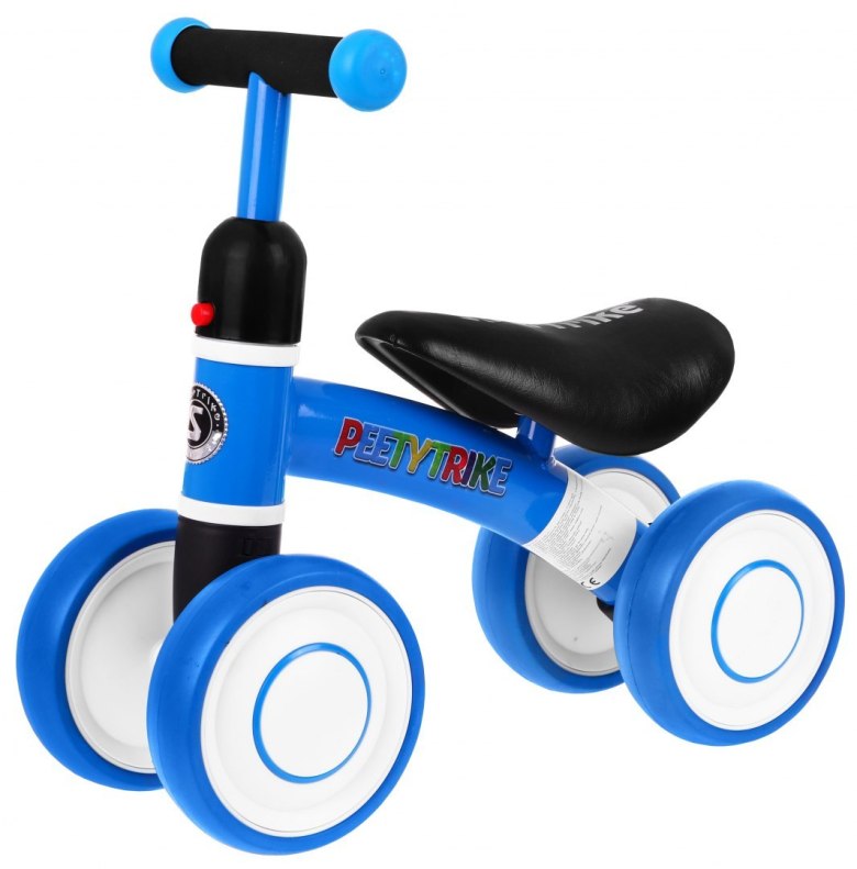 Pierwszy Rowerek biegowy PettyTrike dla dzieci Niebieski 4-kołowy