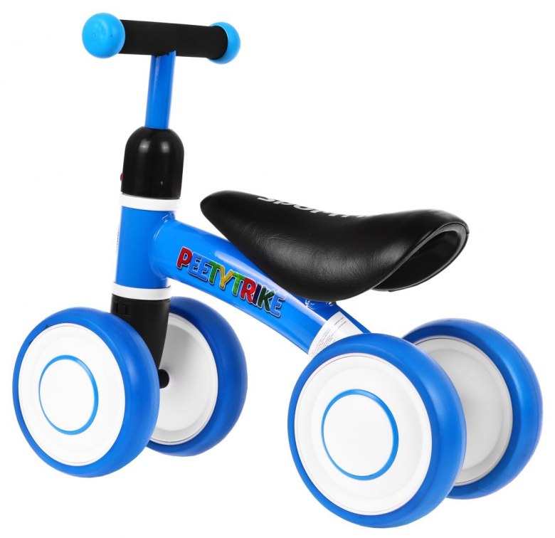Pierwszy Rowerek biegowy PettyTrike dla dzieci Niebieski 4-kołowy