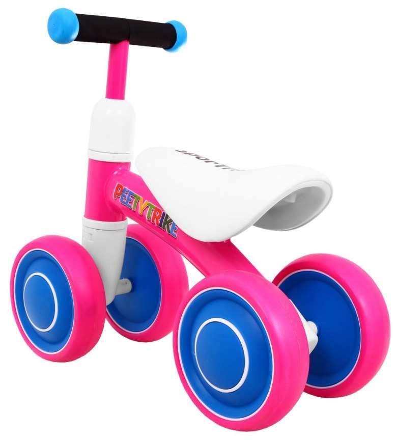 Pierwszy Rowerek biegowy PettyTrike dla dzieci Różowy 4-kołowy